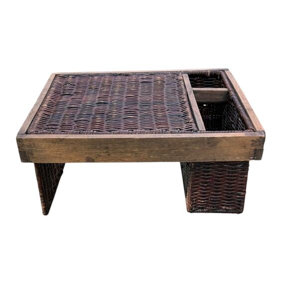 Unbranded Other - Vintage Rattan and Wood Utensil & Plate Caddy